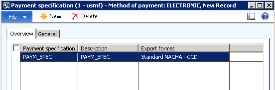 Payment specification
